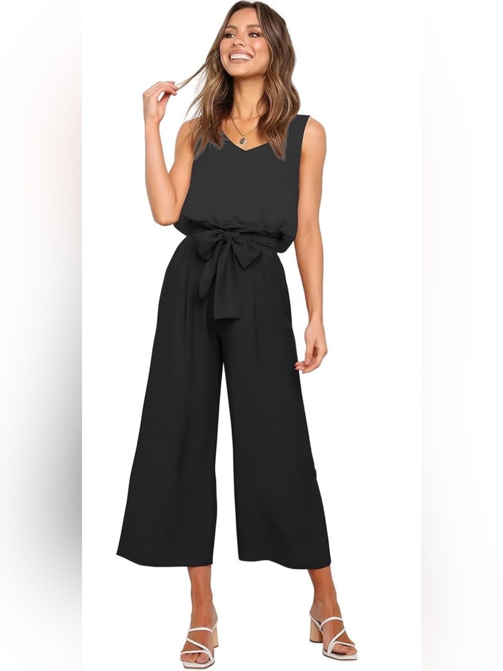 NWT - Fancyinn two piece black sleeveless top, and crop wide-leg pants